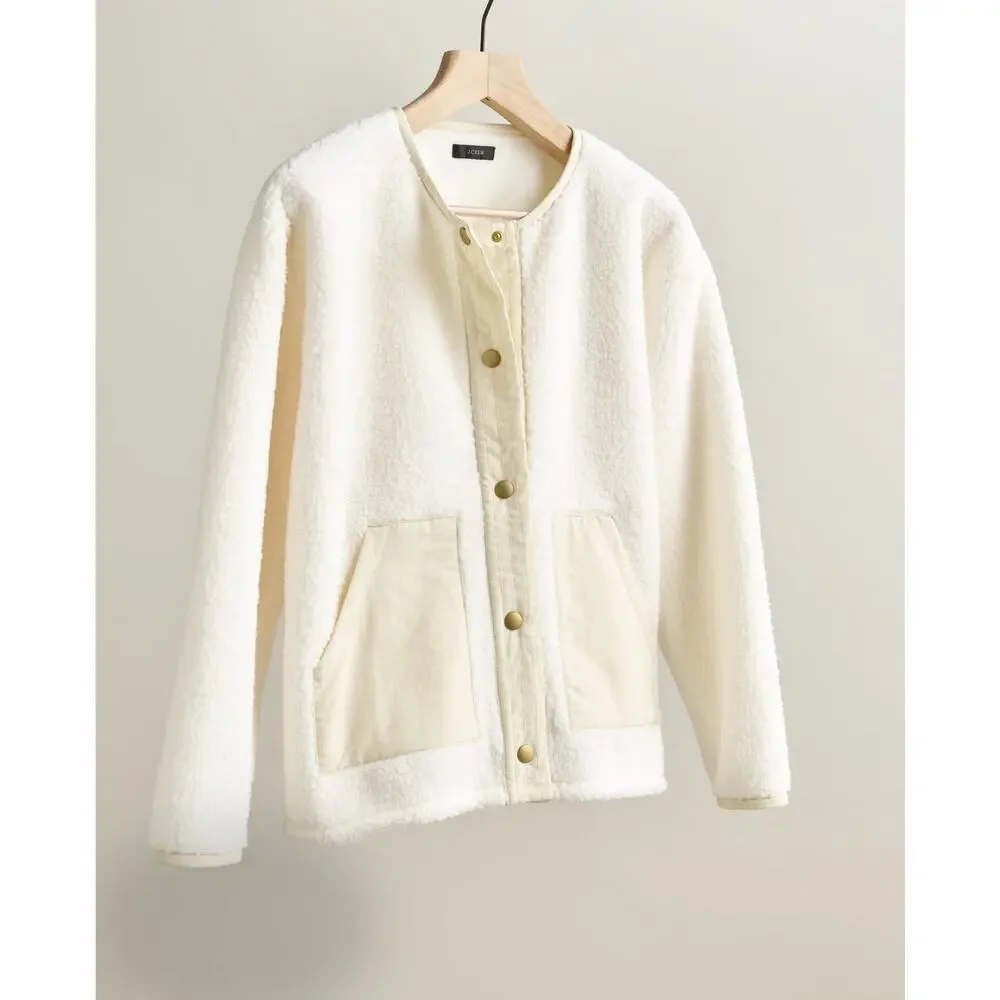 NWT J.Crew Teddy Sherpa Lady Jacket Ivory Cream Sz Small BK301 Snap Front Cozy